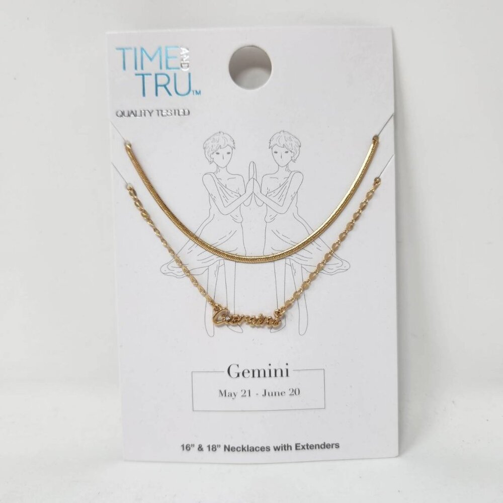 Time and Tru Gemini Necklace Set 16" & 18" Gold Tone With Extenders